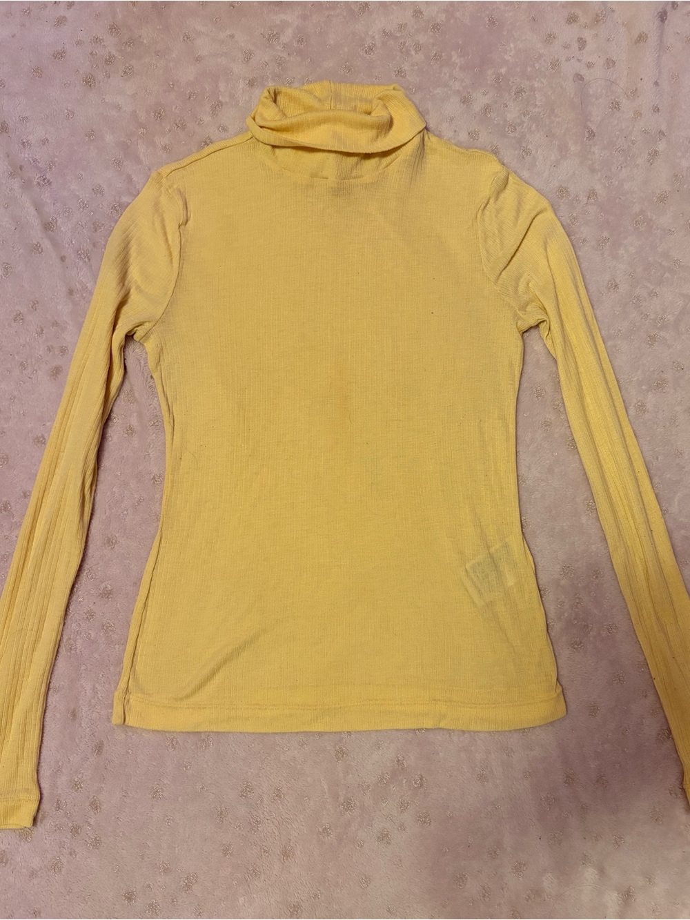H&M Sheer Yellow Ribbed Turtleneck Long-Sleeve Top